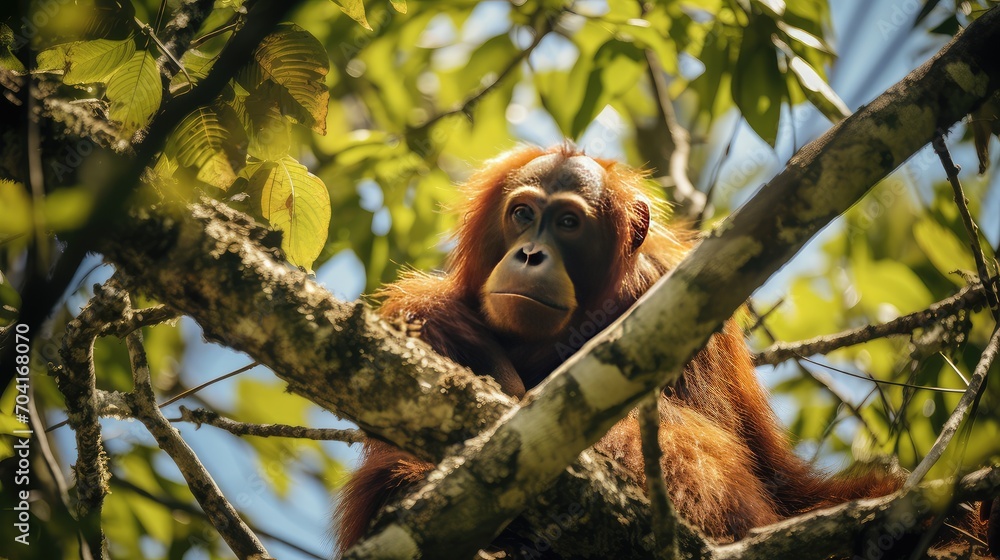 Obraz premium A cute orang utan in sunny day
