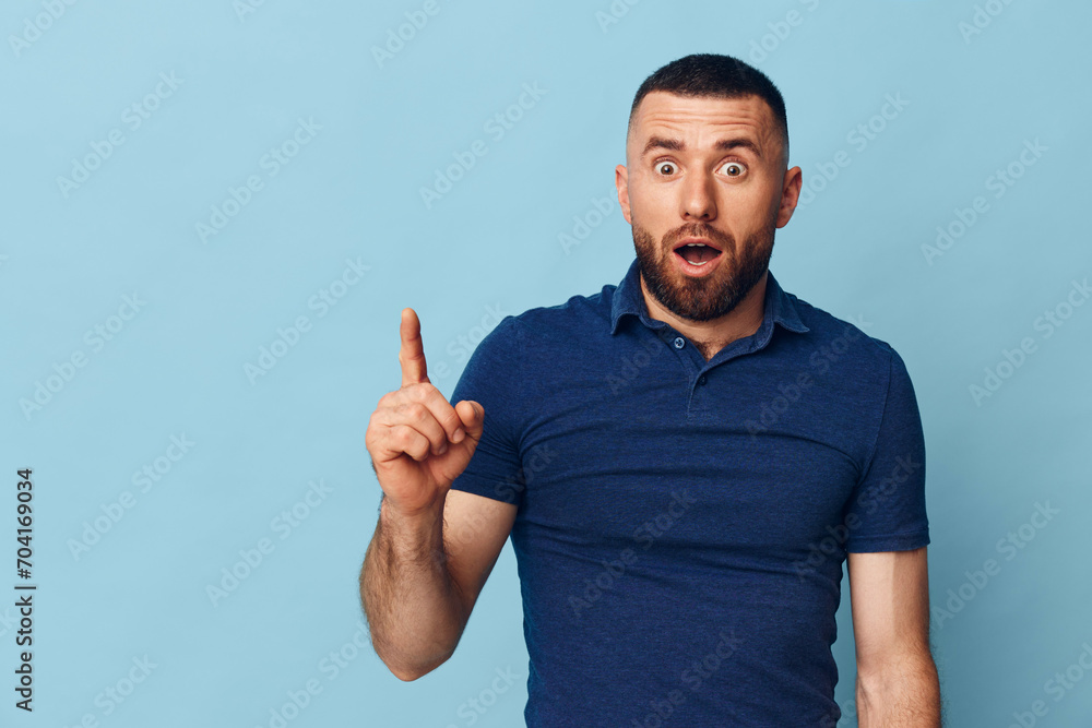 Fototapeta premium Man adult handsome guy isolated background casual finger young man background caucasian person