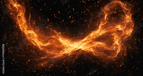Fiery sparks swirling against a black backdrop resembling gleaming fire particles in the darkness  Burning flying sparks from blaze fire flame  Set of fire effects on isolated black background VFX