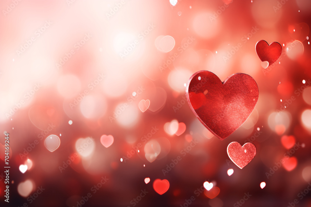 Abstract Valentine's Day background with red heart shape and blurred bokeh lights. Holiday love concept banner