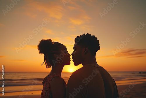 An African American couple watching the sunset together