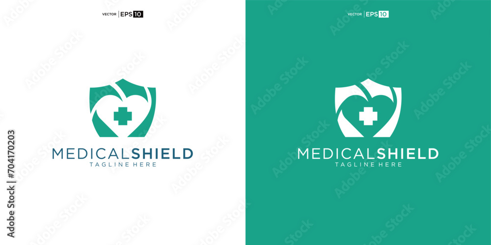 Love protection logo shield and heart symbol. Health care and medicine, charity and social work vector icon. - obrazy, fototapety, plakaty 