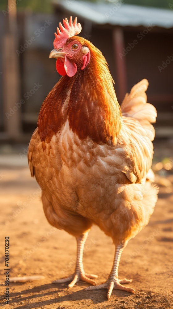 A cute chicken in sunny day