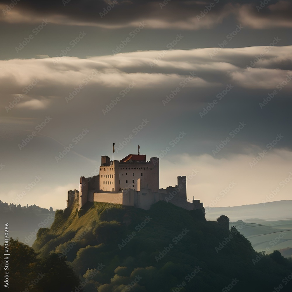 A medieval castle perched atop a hill overlooking a picturesque landscape3