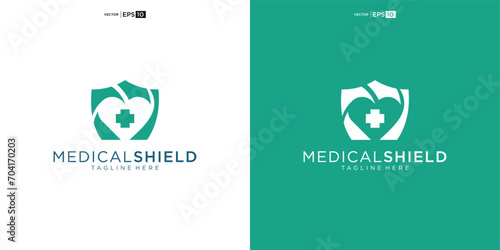 Love protection logo shield and heart symbol. Health care and medicine, charity and social work vector icon.