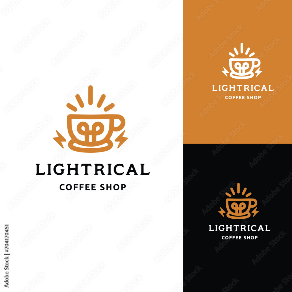 The logo design vector that features a cup of coffee with a lightning bolt coming out of it The logo design vector that features a cup of coffee with a lightning bolt coming out of it