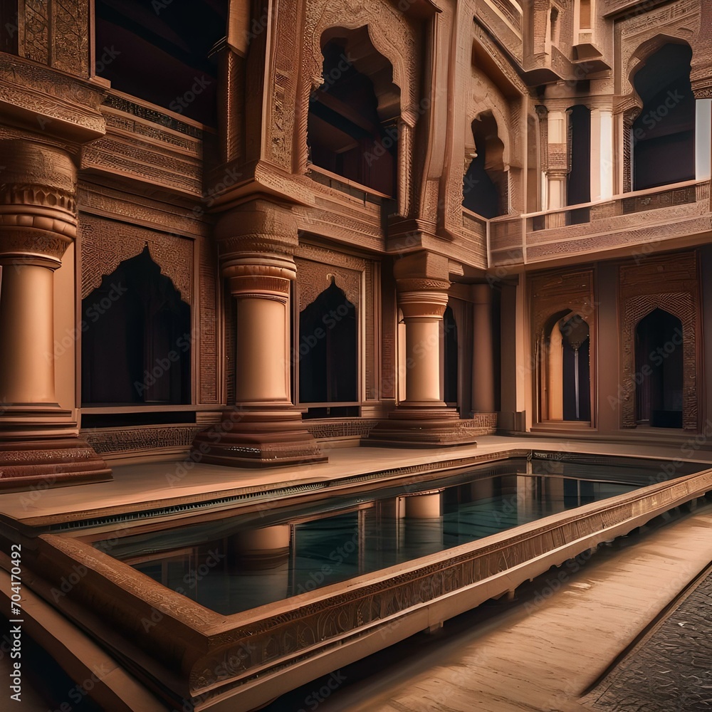 A palatial Indian palace adorned with intricate carvings and domes1 A palatial Indian palace adorned with intricate carvings and domes1