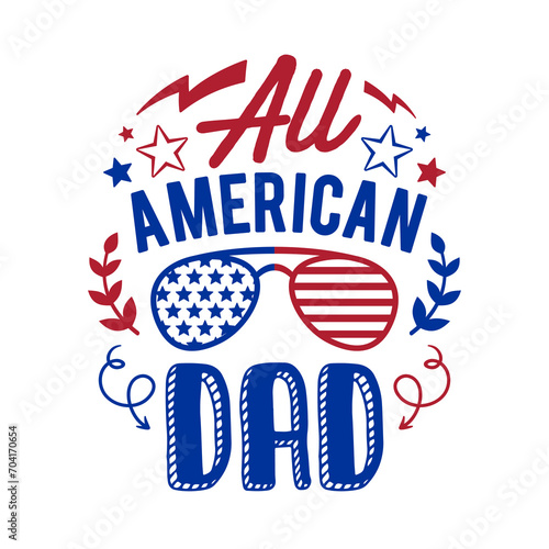 Illustration All American Dad, Mom, Boy, and Girl. Happy Independence Day, For advertising, poster, announcement, invitation, party, T shirt print , poster, banner