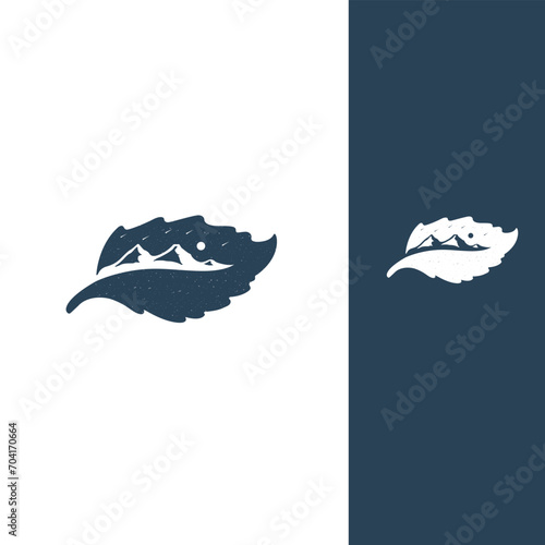 creative cool leaf and mountain logo design vector