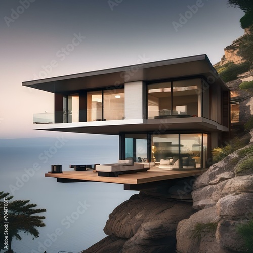 A modernist residence cantilevered over a rocky cliff2 photo
