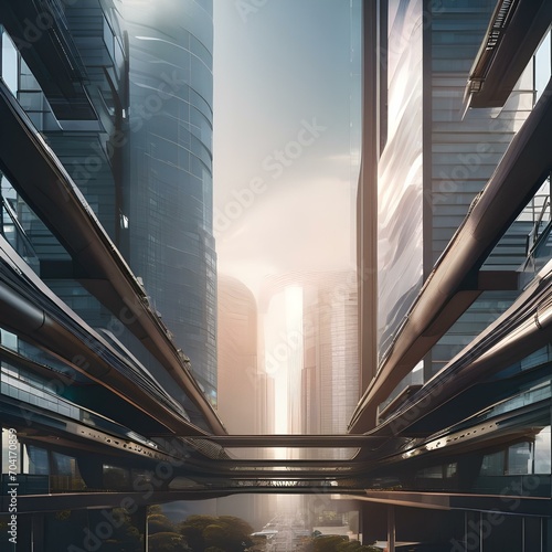 A futuristic cityscape with skybridges connecting towering structures2 photo