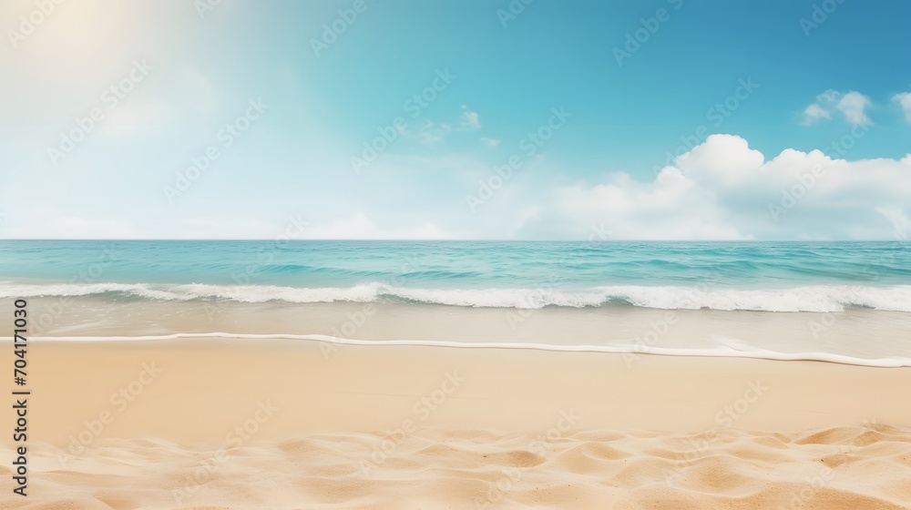 Tropical summer sand beach on sea sky background, copy space.