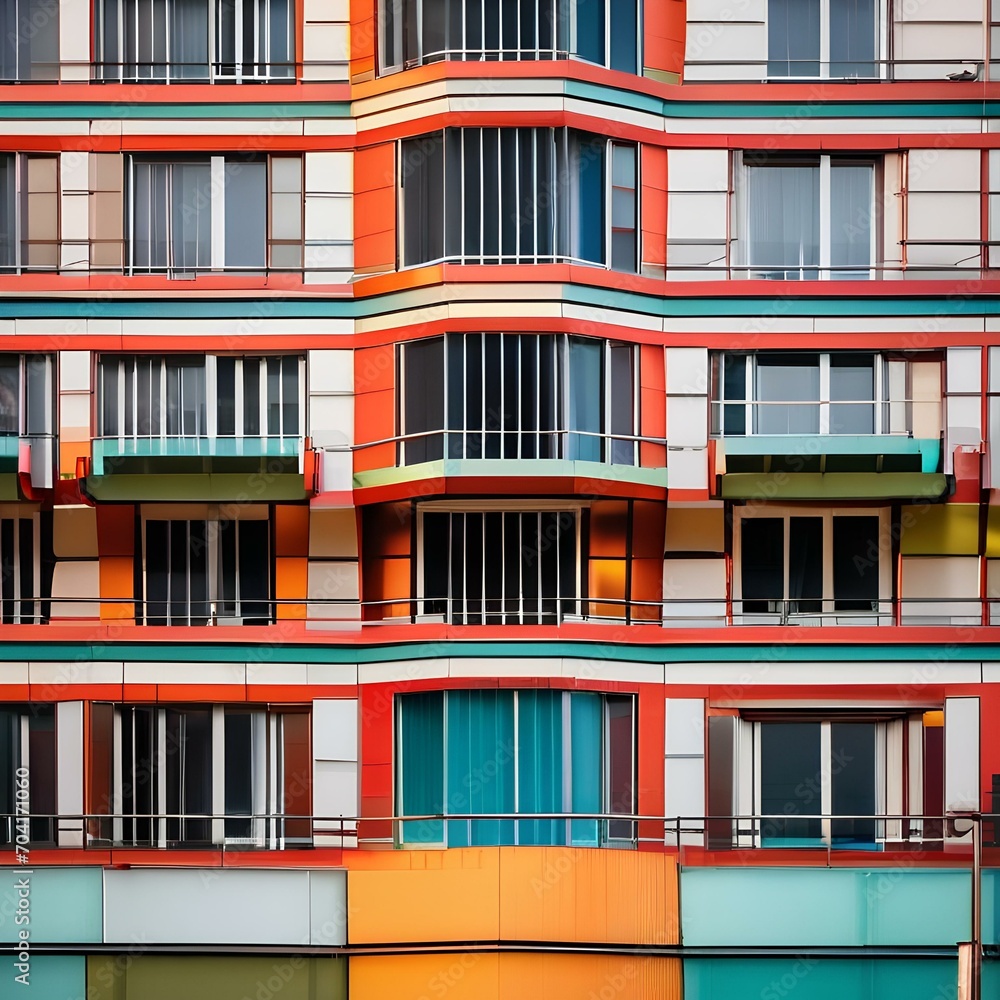 Fototapeta premium A postmodernist building adorned with playful colors and shapes3
