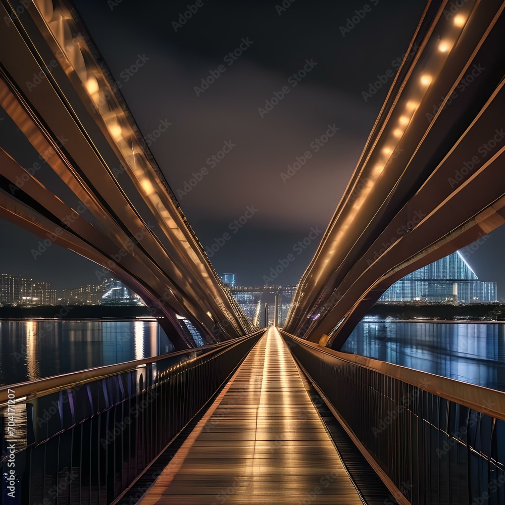 A contemporary bridge spanning a wide river, illuminated at night1 A contemporary bridge spanning a wide river, illuminated at night1