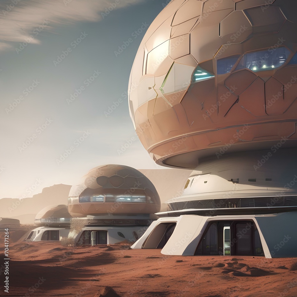 A futuristic Martian colony with domed habitats3