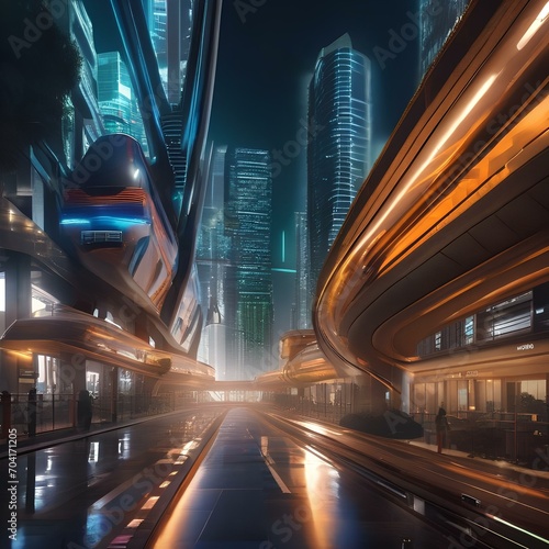 A futuristic cityscape with advanced transportation networks2