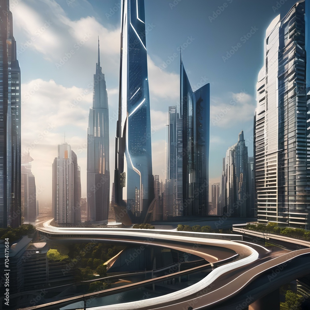 A futuristic city skyline with interconnected megastructures3