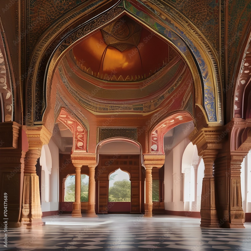 A traditional Indian palace with ornate domes and colorful frescoes3