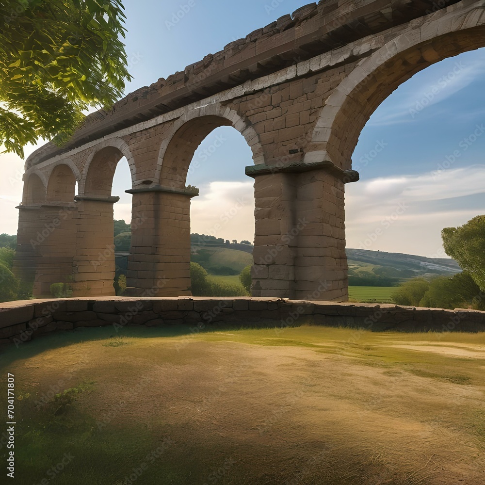 An ancient Roman aqueduct stretching across a picturesque landscape3