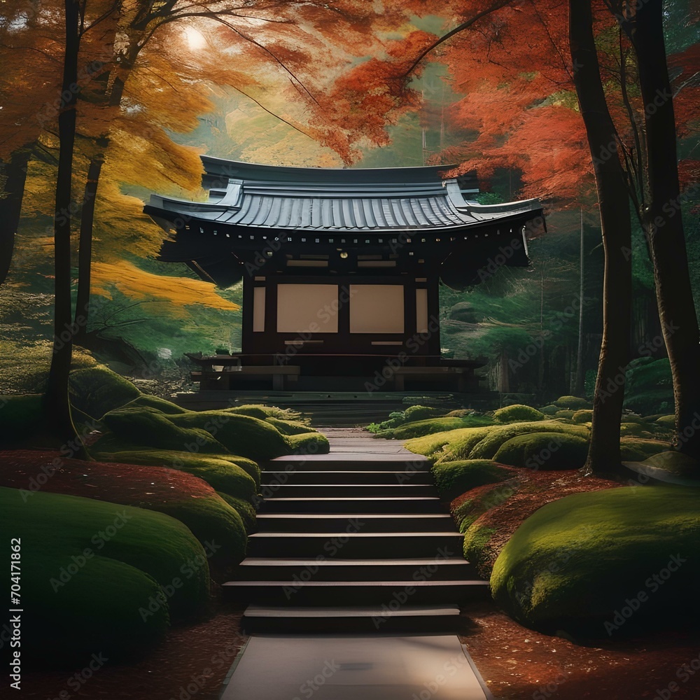A traditional Japanese shrine nestled in a serene forest grove1 - obrazy, fototapety, plakaty 