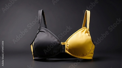 Beautiful yellow Bra Isolated on black background created with generative ai