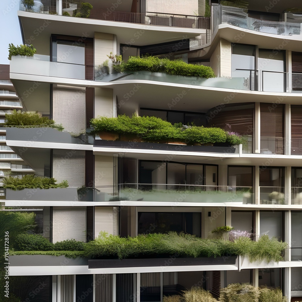 A modernist residential tower with terraced gardens on multiple levels2
