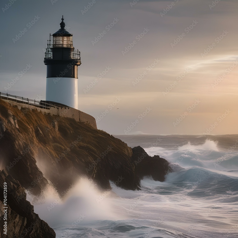 A coastal lighthouse standing tall against crashing waves1