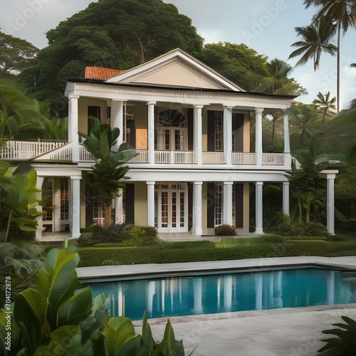 A colonial-style plantation house surrounded by lush gardens3 photo