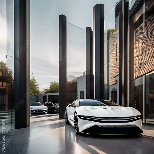 A sleek and innovative car showroom with futuristic design elements3 photo