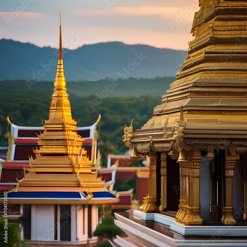 A traditional Thai temple complex with ornate spires and golden decorations3