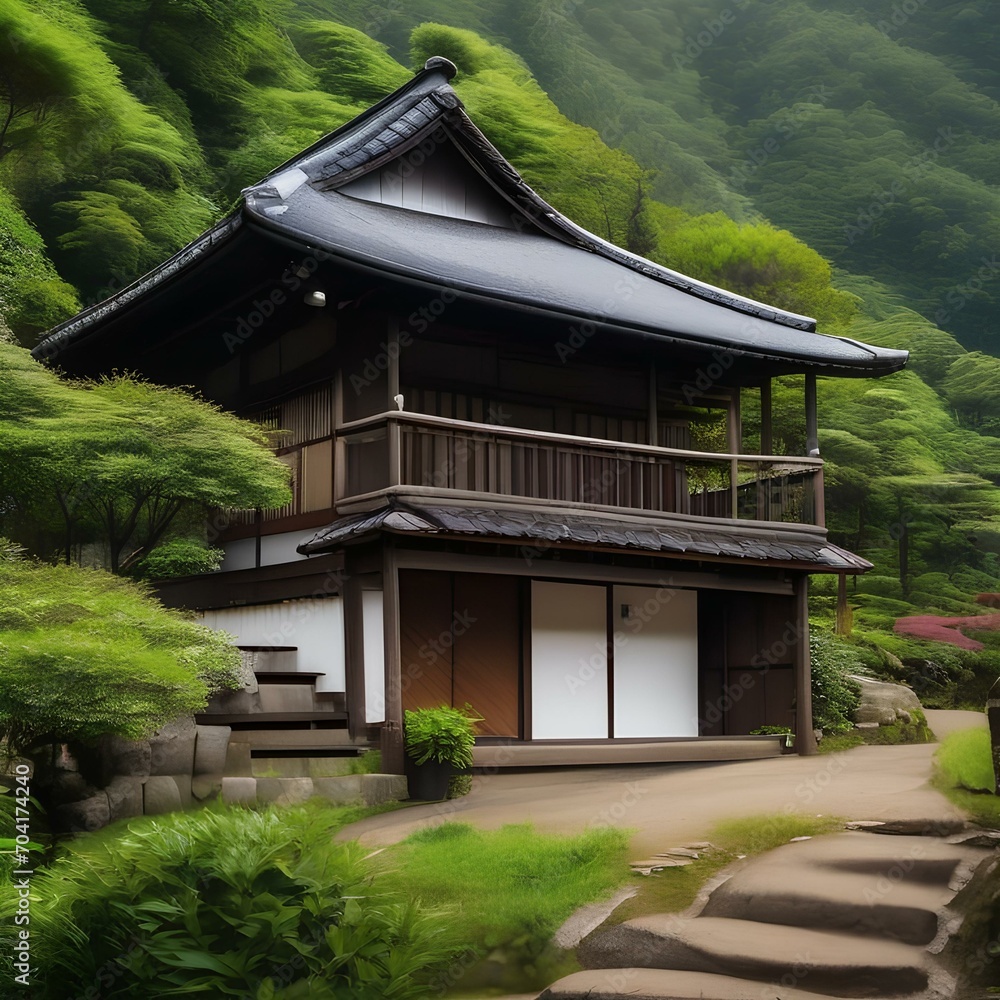 A traditional Japanese mountain village with thatched-roof houses1 A traditional Japanese mountain village with thatched-roof houses1