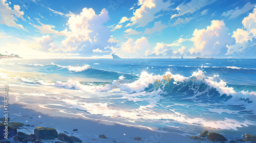 Wave illustration, summer summer travel wave element concept background © lin