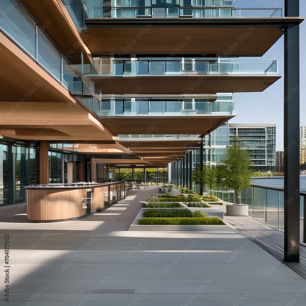 Fototapeta premium A contemporary waterfront development with mixed-use spaces and public art1