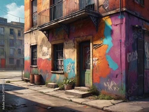 Colorful graffiti painted on the wall of an old building © HIKMAHHARFI