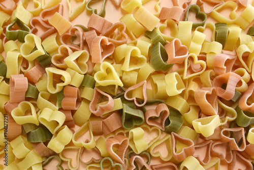 Colorful heart-shaped pasta background