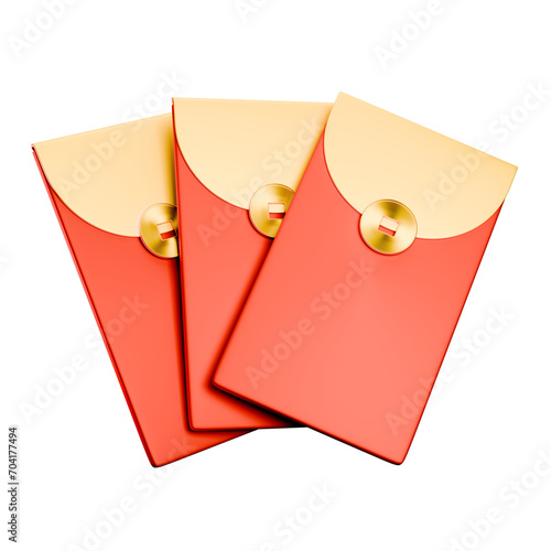 3D illustration of red envelope, ang pao, Chinese festive object celebrating Lunar New Year, Happy Chinese New Year.