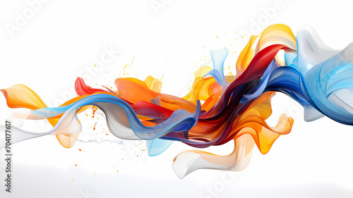 Abstract art with wavey lines in a chaotic dynamic pattern and vibrant colors on a minimalist white background photo