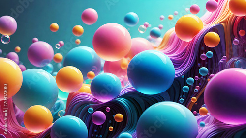 3d rendering of abstract background with colorful bubble liquid