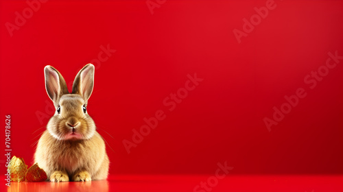 rabbit on dark red background with copy space, empty space © Kpow27