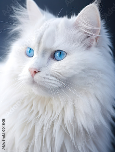 Cute white cat with blue eyes relaxing at home