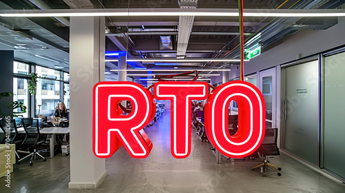 RTO - Return to Office mandate, written in neon sign letters. Banning work from home photo