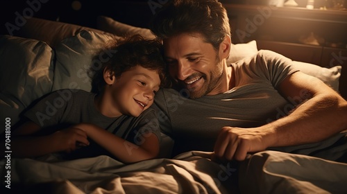 Father and son bonding in bed