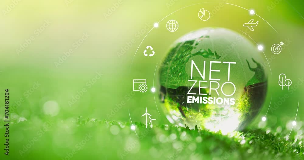 Net zero and carbon neutral concept. Globe Glass with Net zero icons