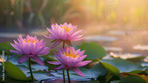 Lotus flowers in bloom on water