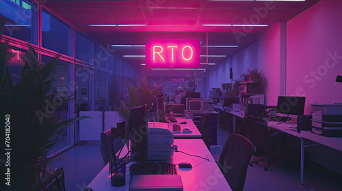 RTO - Return to Office mandate, written in neon sign letters. Banning work from home