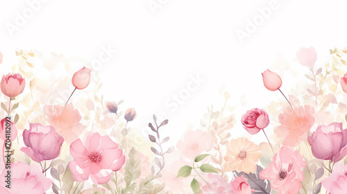 Floral frame with watercolor flowers, decorative flower background pattern, watercolor floral border background