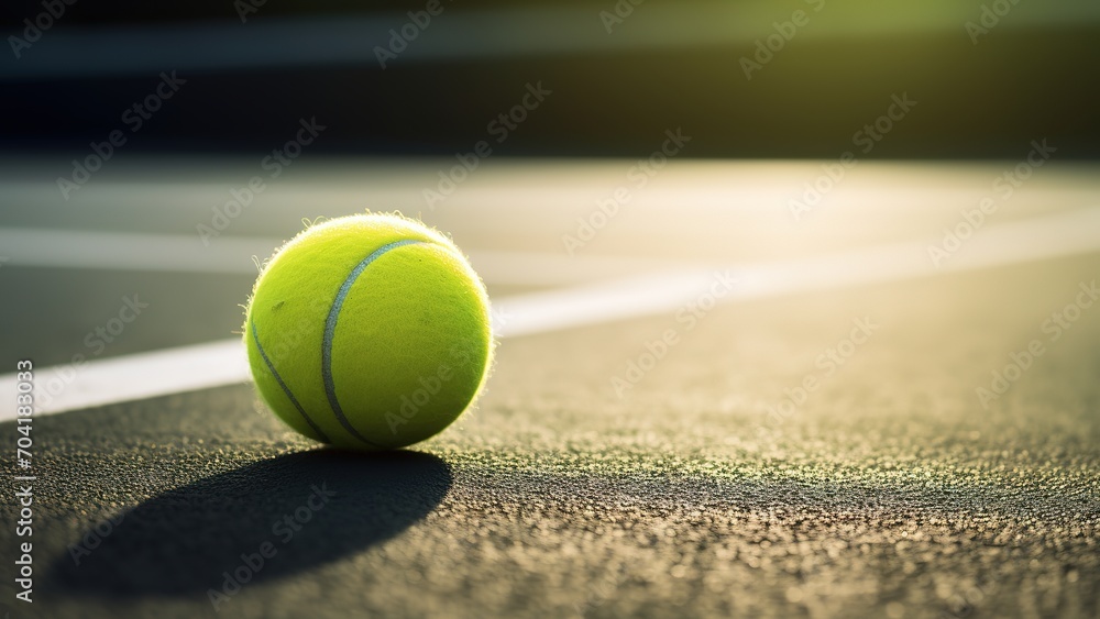 Close-up of Tennis Ball on the Court at Sunset