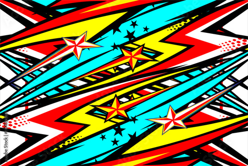 vector abstract racing background design with a unique striped pattern and a combination of bright colors and star effects that looks complicated