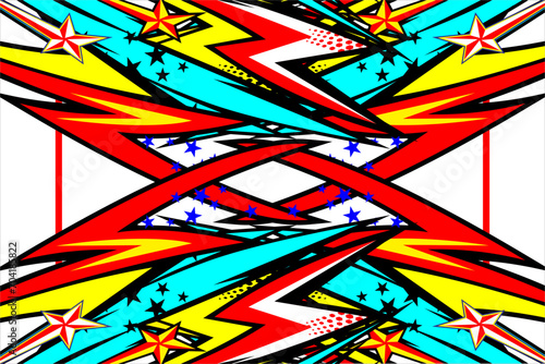 abstract racing background vector design with a unique striped pattern and a combination of bright colors and star effects