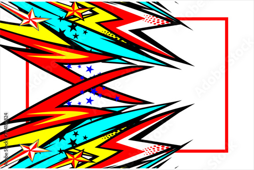 abstract racing background vector design with a unique striped pattern and a combination of bright colors and star effects